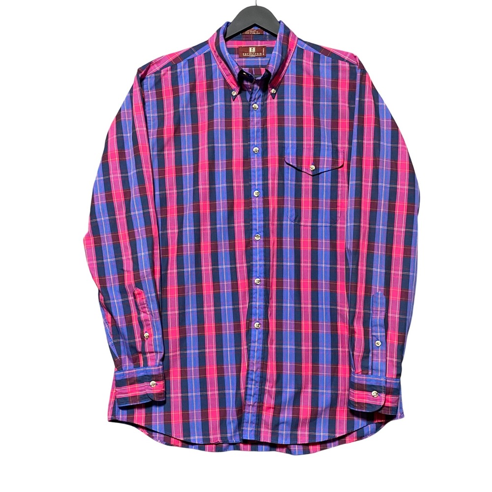 VTG Nordstrom‎ Button Down Mens L Purple Pink Plaid Hong Kong Preppy Academia
